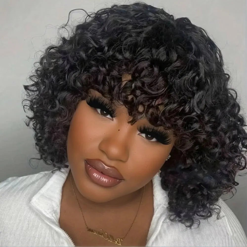 150% Density Human Hair Wig Machine Made Human Hair Wigs For Women 10inch Bob Curly Human Hair Wigs Short Human Hair Wigs - Kenner House Emporium