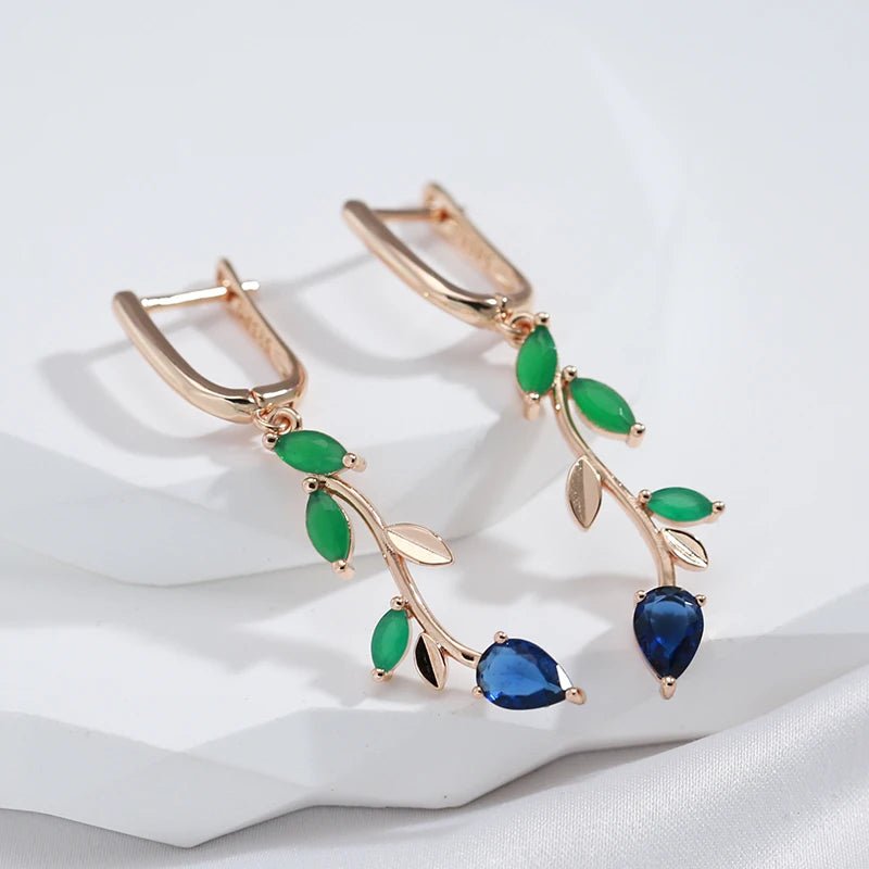 SYOUJYO Natural Green Zircon Willow Earrings For Women Leaf Shape 585 Rose Gold Color Drop Earrings Luxury Design Spring Gift - Kenner House Emporium