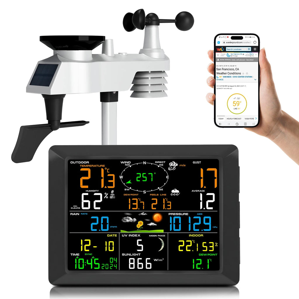 WiFi Weather Station 14 - in - 1 Wireless with Color Display Real - Time Sync to Weather Underground 100m Range Smart Home Sensor - Kenner House Emporium