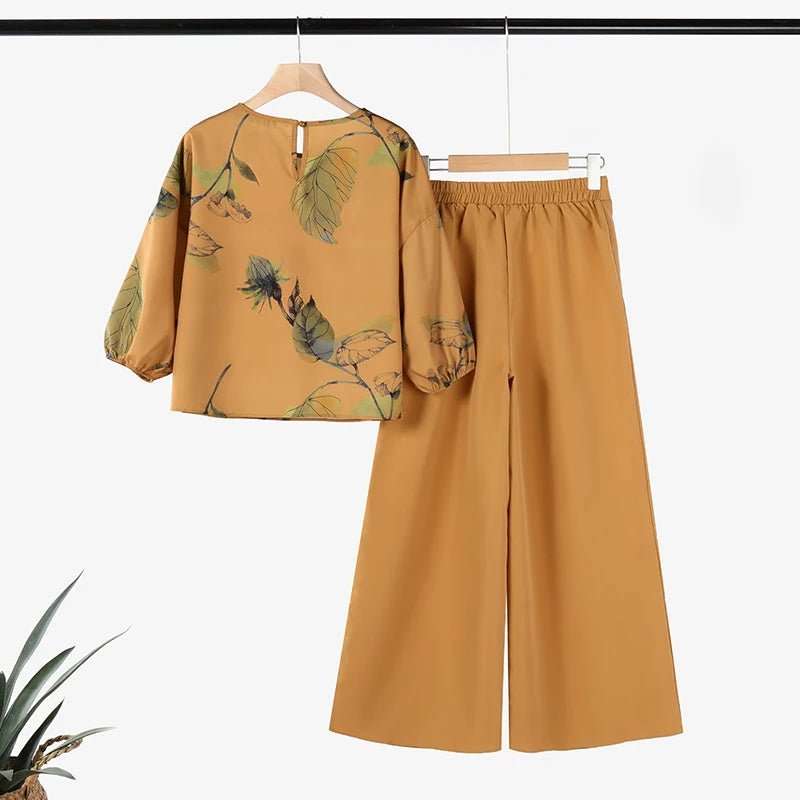 ZANZEA Spring 2pcs Outfits Women Pant Sets 3/4 Sleeve Floral Printed Blouse Loose Trousers Suits Elegant Work Tracksuit Oversize - Kenner House Emporium