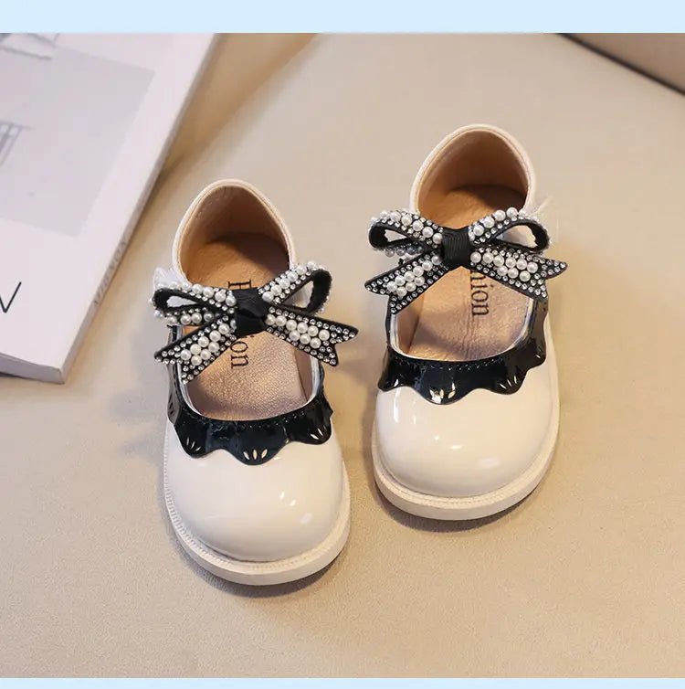 2024 Spring Summer Girl's Shoes Beading Bow - tie Baby Girl Shoes Crystal Princess Dress Shoes Bordered Children Footwear F02262 - Kenner House Emporium