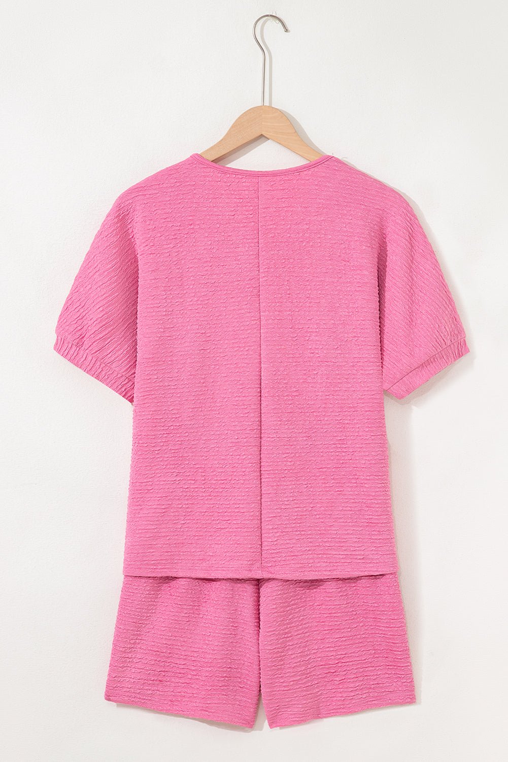 Pink Textured V Neck T Shirt and Shorts Set - Kenner House Emporium
