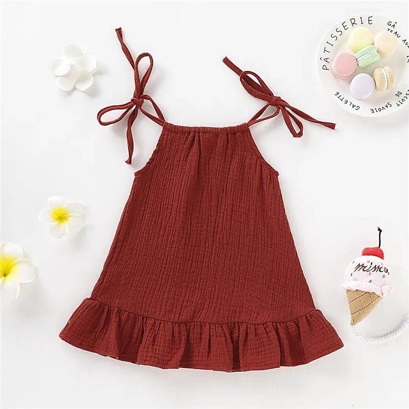 Children's Clothing Girl Solid Color Tie up Bow Dress, Suitable for 1 - 5 Year Old Girls Going out for Summer Fashion Dress - Kenner House Emporium