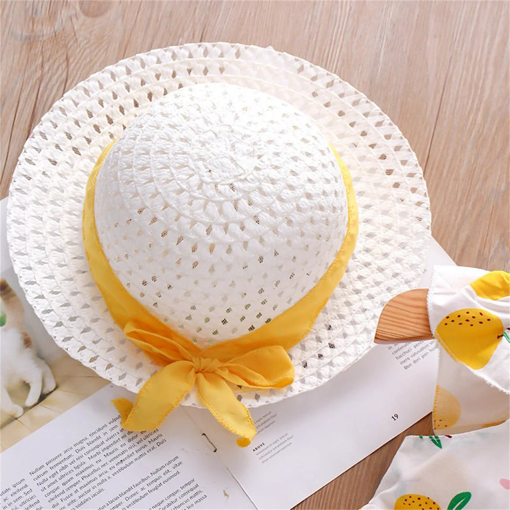 2Pcs/SetSummer girls dress children's clothing new small suspender bow orange print vest skirt with hat as a gift - Kenner House Emporium