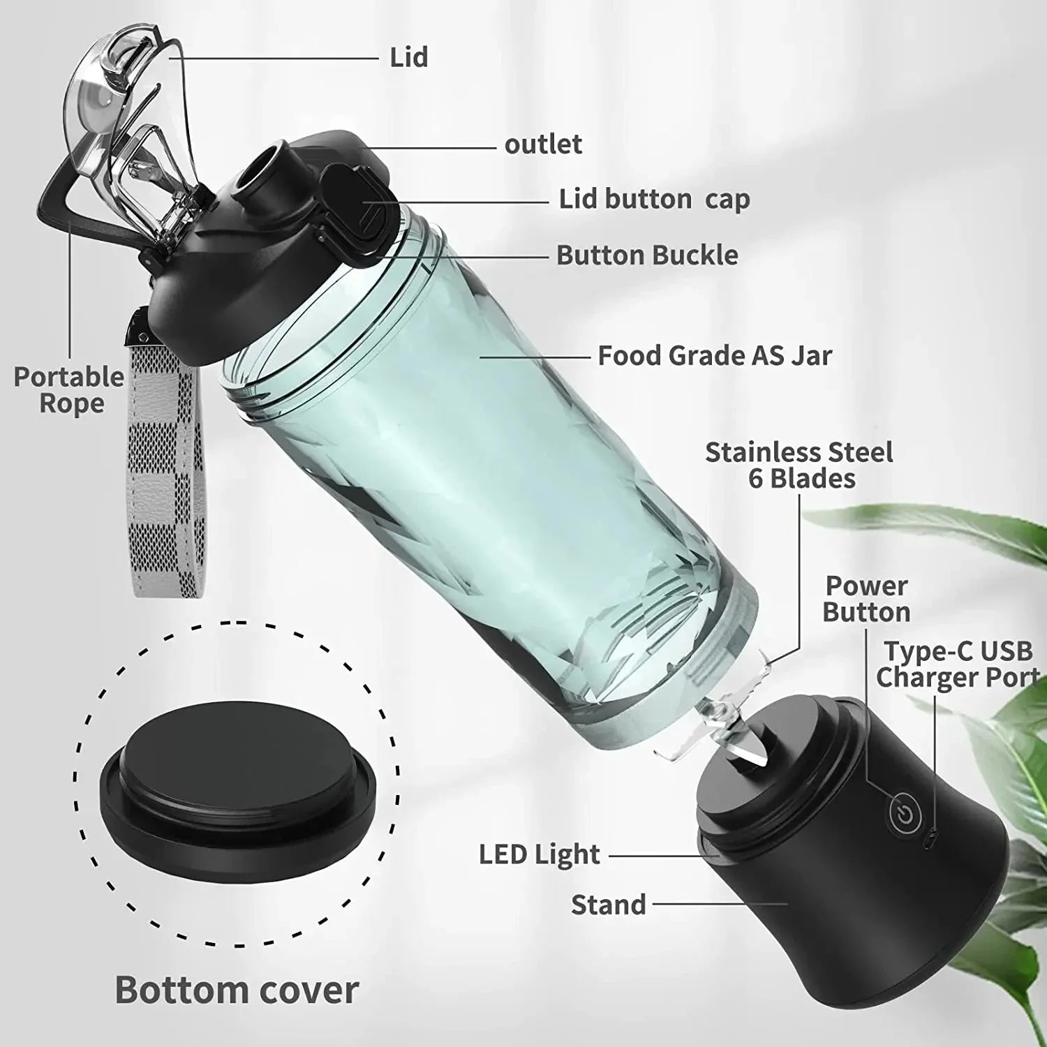 Household Fruit Juicer Portable Electric Juicer Blender USB Rechargeable Fruit Mixer 600ML Fruit Juicer Multi - functional Blender - Kenner House Emporium