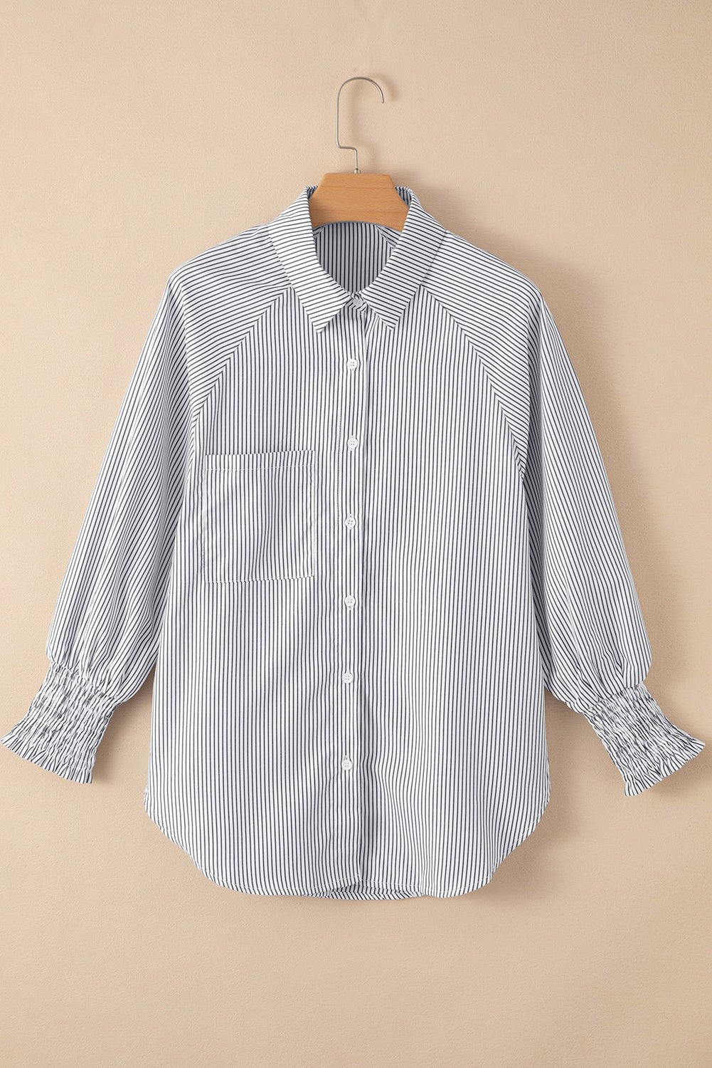 Black Striped Casual Shirred Cuffs Shirt - Kenner House Emporium