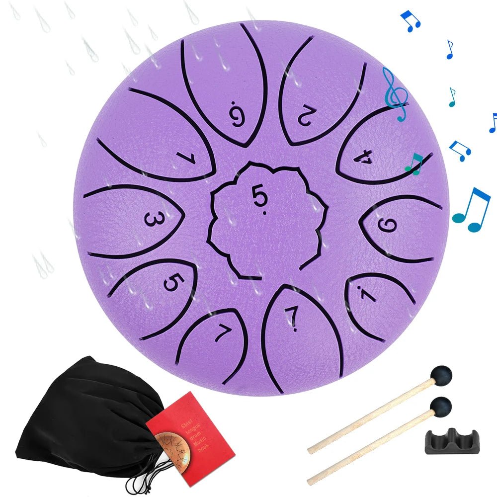 Colourful Steel Tongue Drum Outdoors Rain Drum Instrument 6 inch Hand Drum Ethereal Drum Sticks Percussion Drum Accessories - Kenner House Emporium