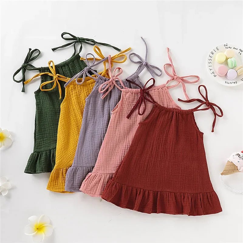 Children's Clothing Girl Solid Color Tie up Bow Dress, Suitable for 1 - 5 Year Old Girls Going out for Summer Fashion Dress - Kenner House Emporium