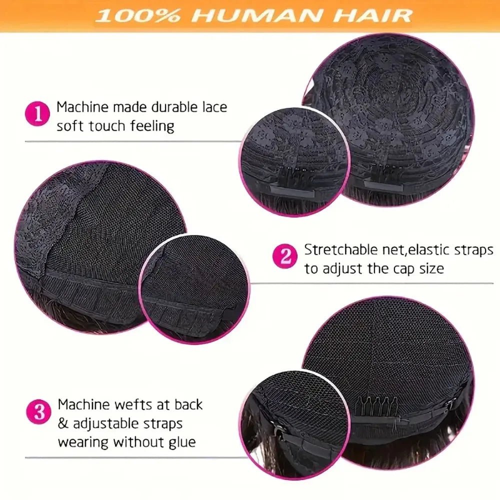 Headband Wig Human Hair Curly Hair Wig Short Hair Wigs for Women Pixie Cut machine made Human Hair Wig Black Wig African Style - Kenner House Emporium