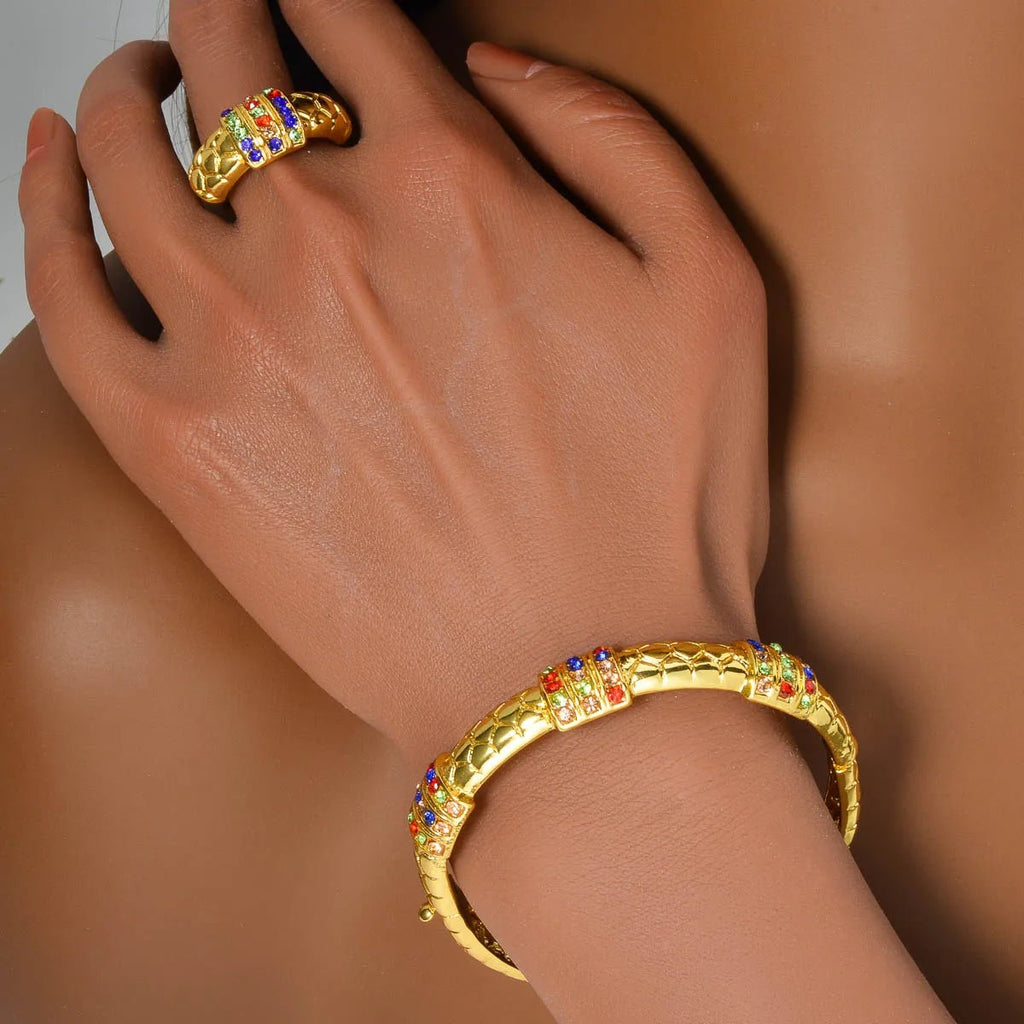 Luxury 18k Gold - Plated Women's Jewelry 4 - Piece Round Necklace Bracelet Earrings Ring Gold Classic Dubai Wedding Gift - Kenner House Emporium