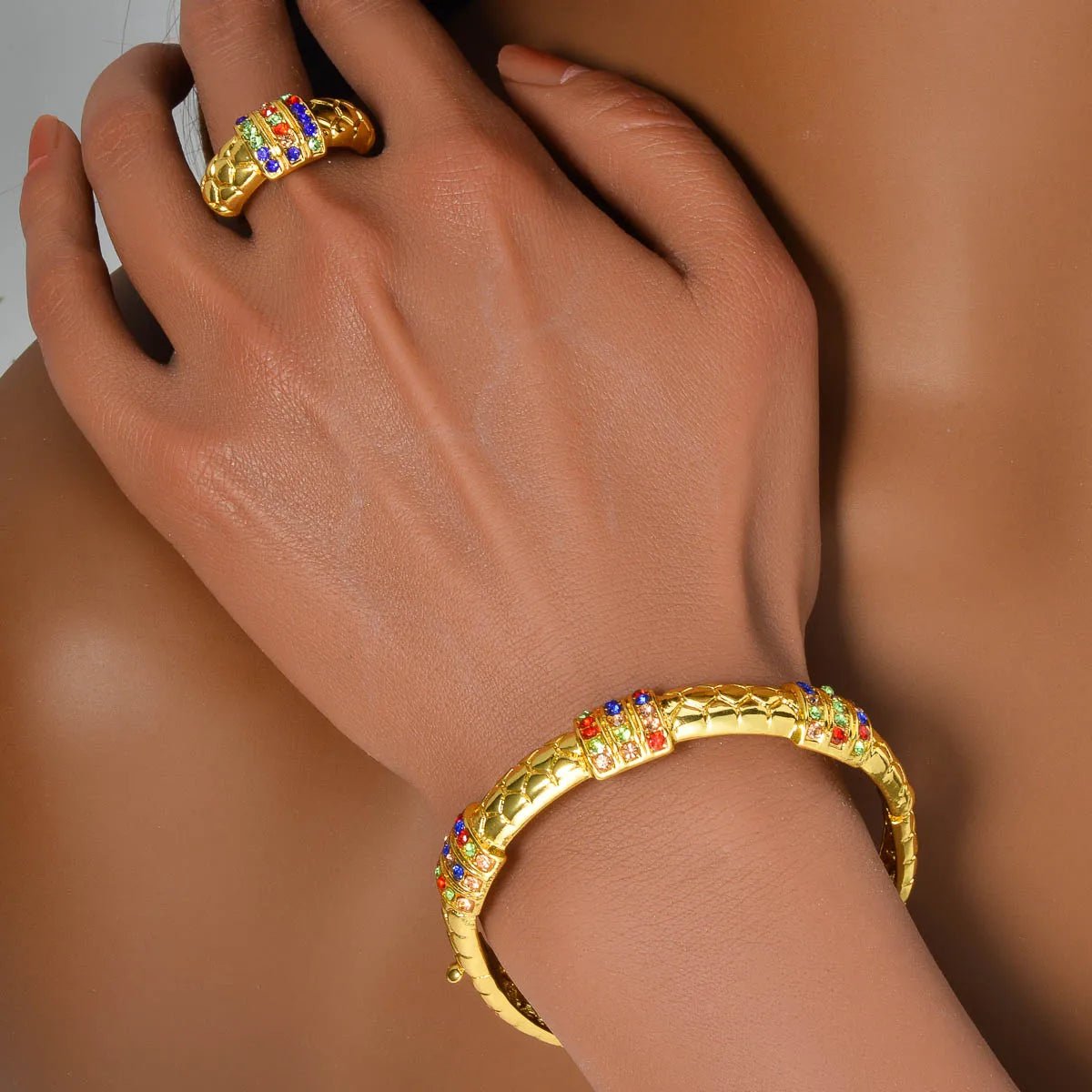 Luxury 18k Gold - Plated Women's Jewelry 4 - Piece Round Necklace Bracelet Earrings Ring Gold Classic Dubai Wedding Gift - Kenner House Emporium