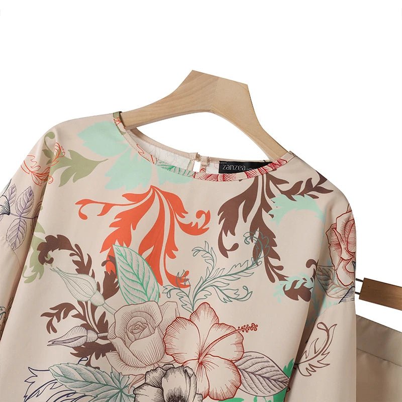 ZANZEA Spring 2pcs Outfits Women Pant Sets 3/4 Sleeve Floral Printed Blouse Loose Trousers Suits Elegant Work Tracksuit Oversize - Kenner House Emporium