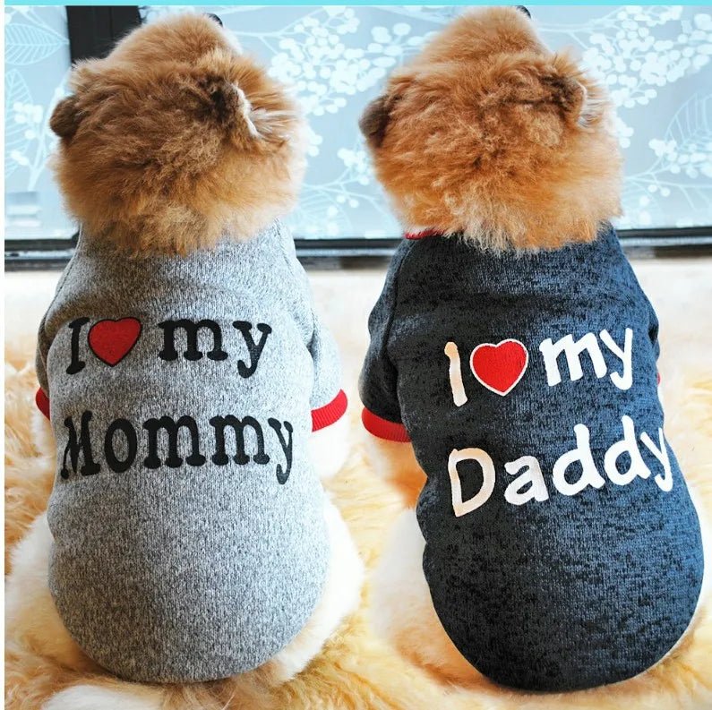 Small Dog Clothes Cute Puppy Cat Clothing Cotton T-shirt Chihuahua Pug Clothes Vest Spring Autumn Pet Costume I Love Daddy Mommy - Kenner House Emporium