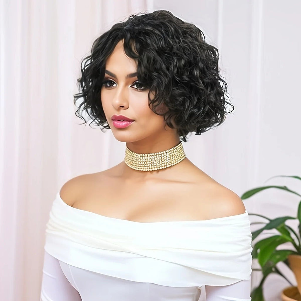 Curly Human Hair Wigs Full Machine Made Wigs For Woman Natural Color Pixie Cut Human Hair Wigs Pixie Cut Wigs HairUGo - Kenner House Emporium
