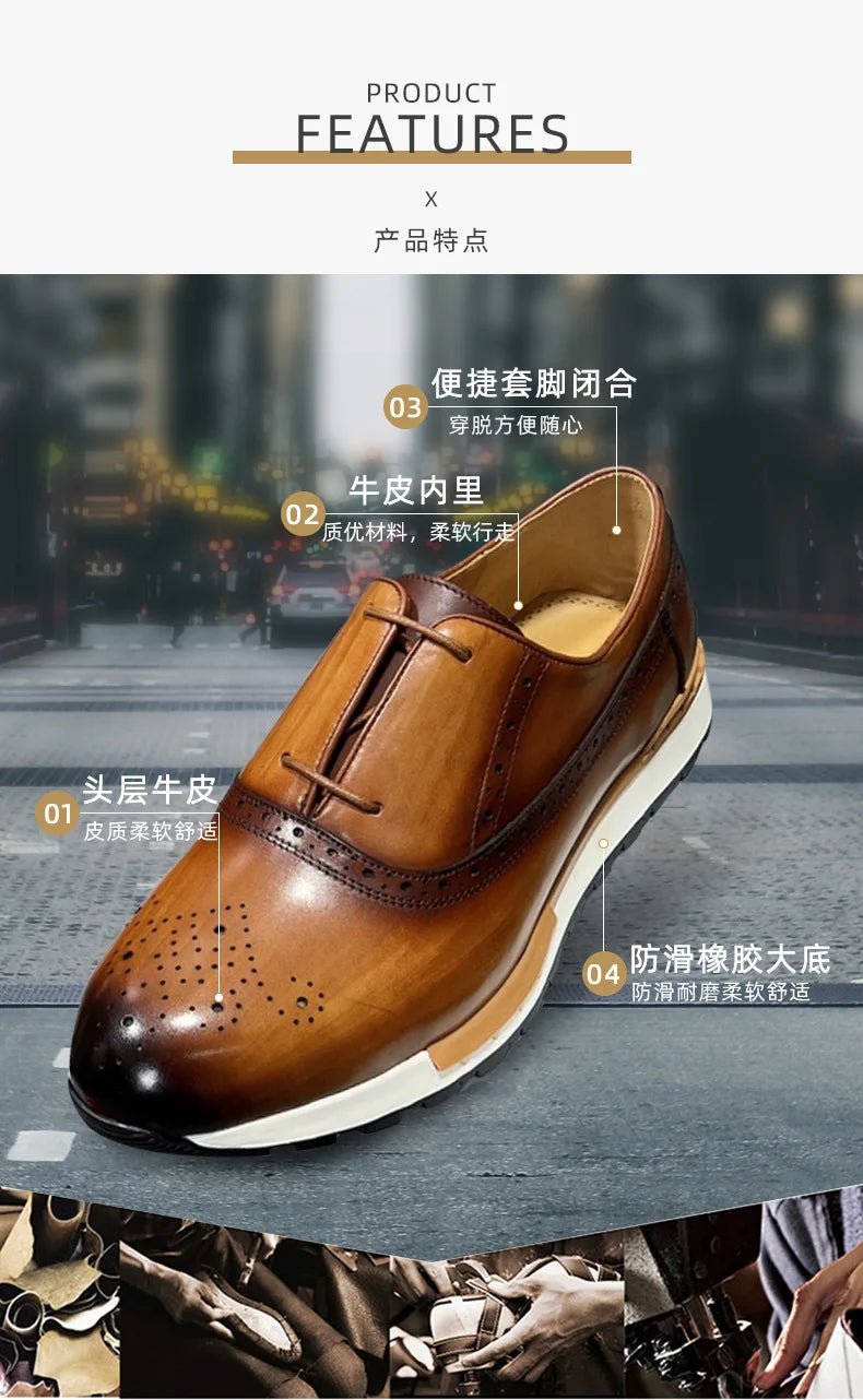 Spring Casual Shoes Men's Genuine Leather Anti - skid Sports Shoes Outdoor Walking Shoes Classic Pointed Breathable Leather Shoes - Kenner House Emporium