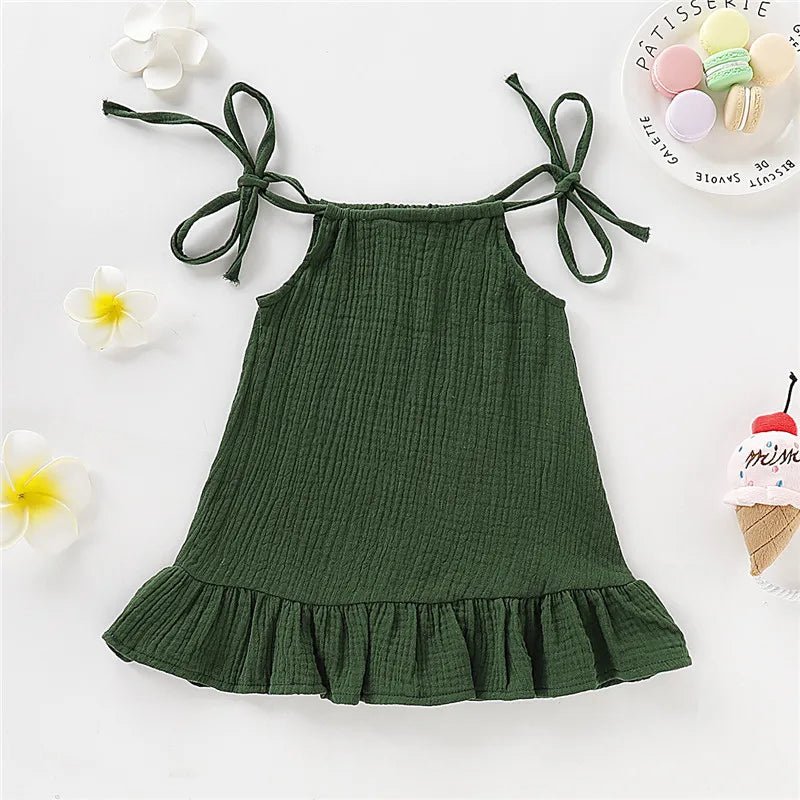 Children's Clothing Girl Solid Color Tie up Bow Dress, Suitable for 1 - 5 Year Old Girls Going out for Summer Fashion Dress - Kenner House Emporium