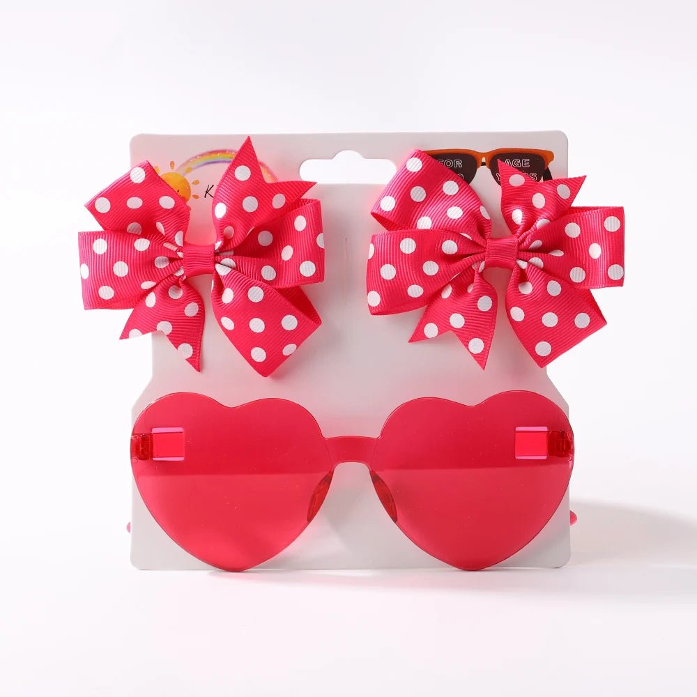 3Pcs/Pack Solid Dot Hair Bows Clip Girls Boutique Bowknot Hair Clips Kids Colorful Heart Sun Glasses Children Hair Accessories - Kenner House Emporium