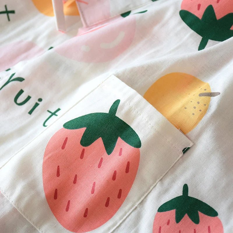 2023 Japanese - style kimono pajamas set seven - sleeve female spring and autumn 100% cotton gauze home clothes cute sweet 2 - piece - Kenner House Emporium