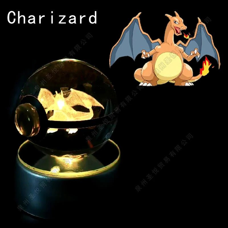 Pokemon Crystal Ball 3D Pikachu Gengar Mewtwo Night Light Lamp Pokeball 3D Glass Pokemon Crystal Ball Statue Kids Birthday Gift - Kenner House Emporium
