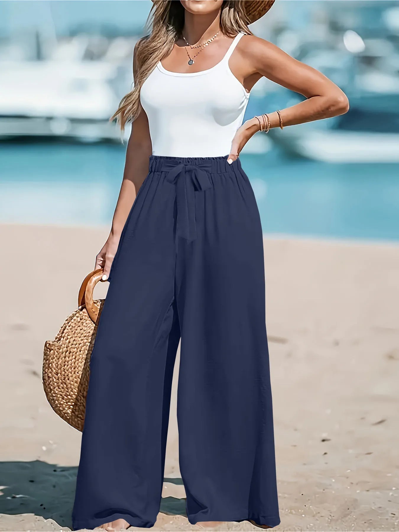 Full Size Drawstring Waist Wide Leg Pants Plus Size - Kenner House Emporium