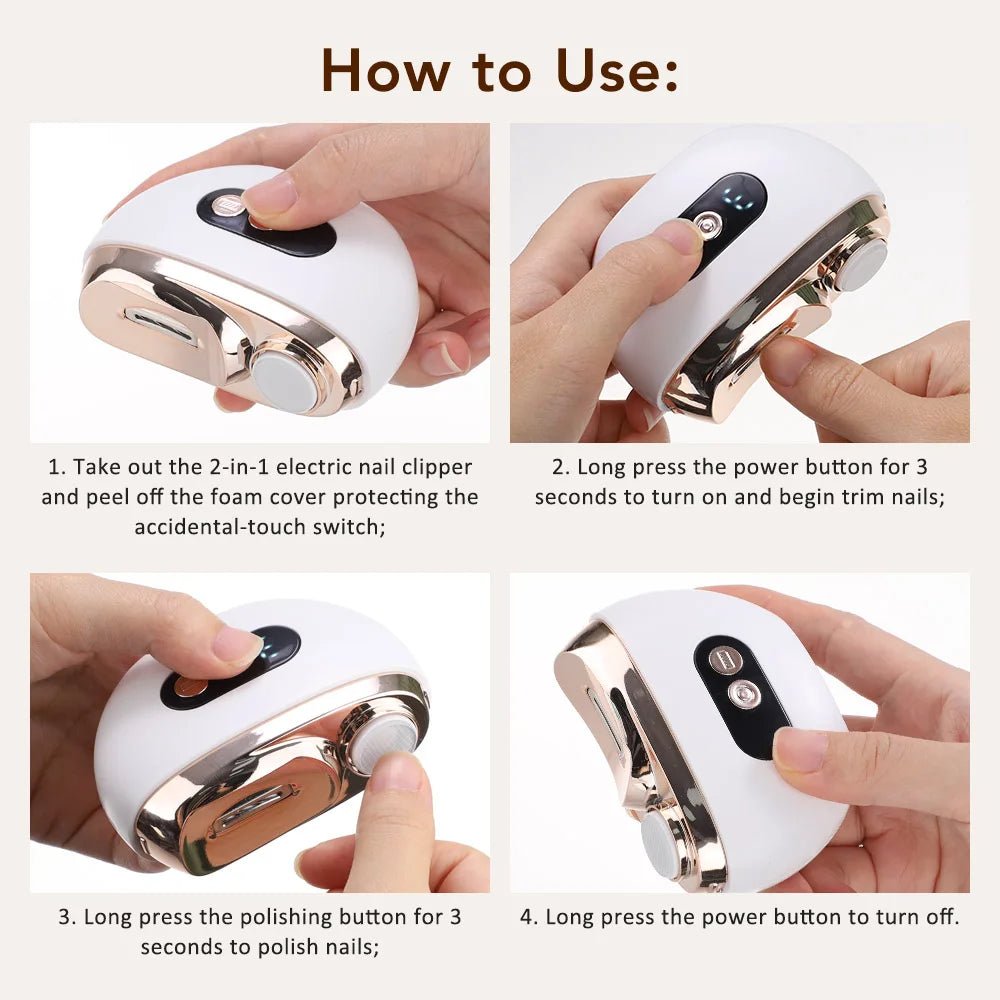 2 In 1 Electric Nail Clippers Manicure Anti - Splash Nail Trimmer For Baby Finger Toe Scissors Pedicure Thick Nails Cutter Tools - Kenner House Emporium