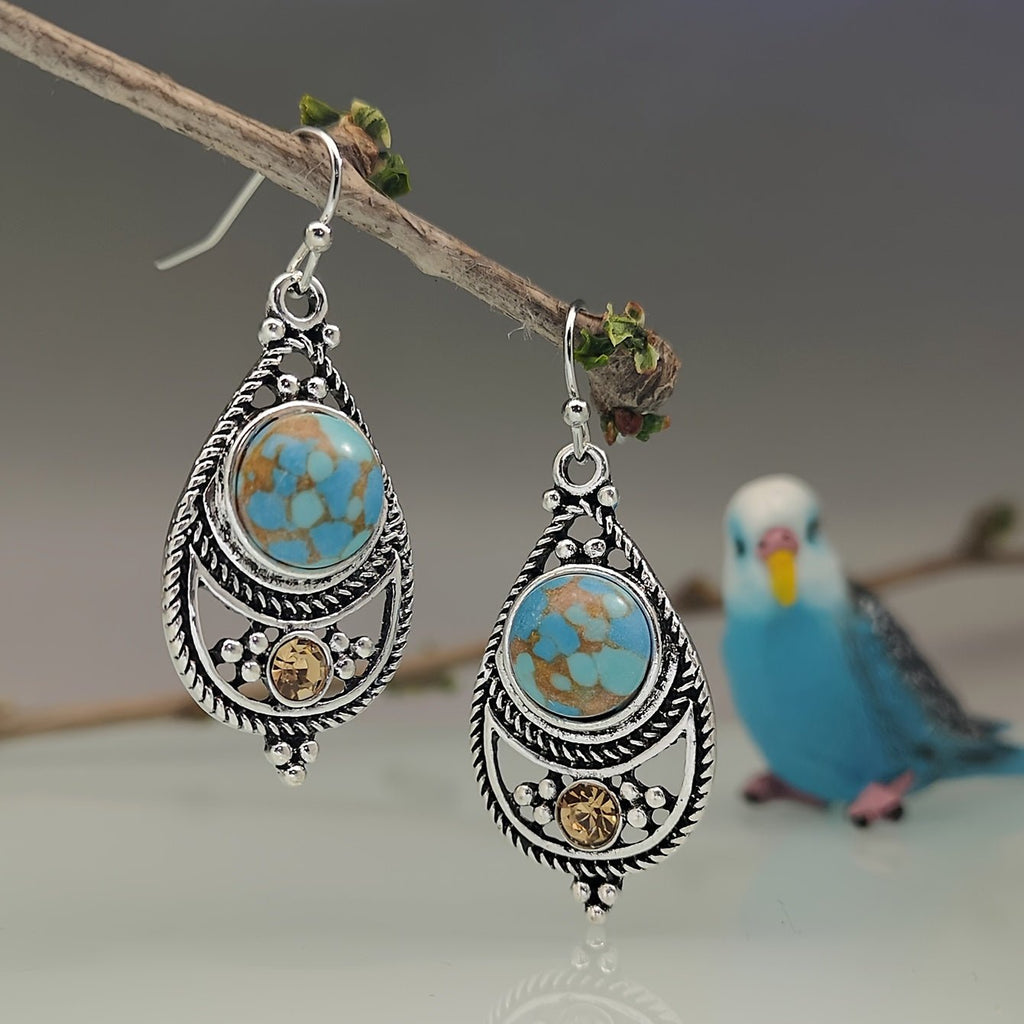 [Vintage Boho Earrings] Green Aventurine Vintage Boho Dangling Earrings | Alloy, English Style, Stainless Steel Ear Needle, for Daily Wear, Office, Street, Party, Vacation, Gift - Kenner House Emporium