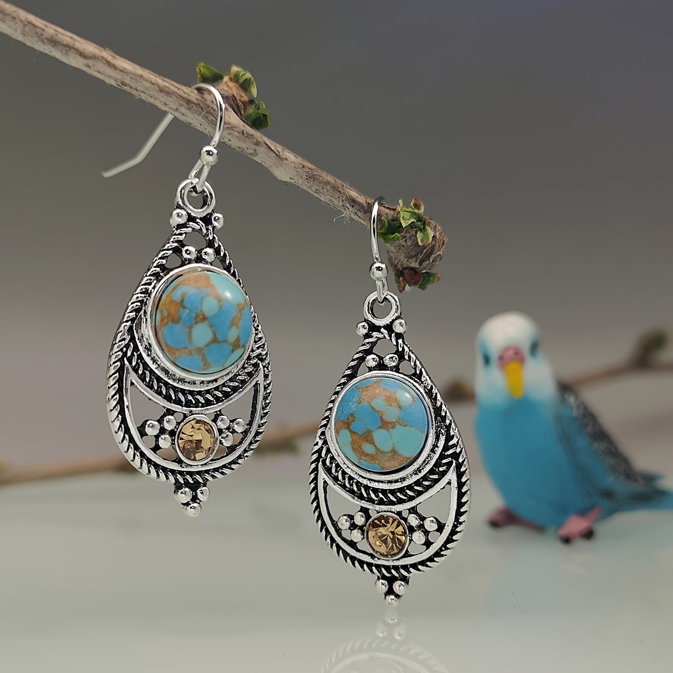 [Vintage Boho Earrings] Green Aventurine Vintage Boho Dangling Earrings | Alloy, English Style, Stainless Steel Ear Needle, for Daily Wear, Office, Street, Party, Vacation, Gift - Kenner House Emporium