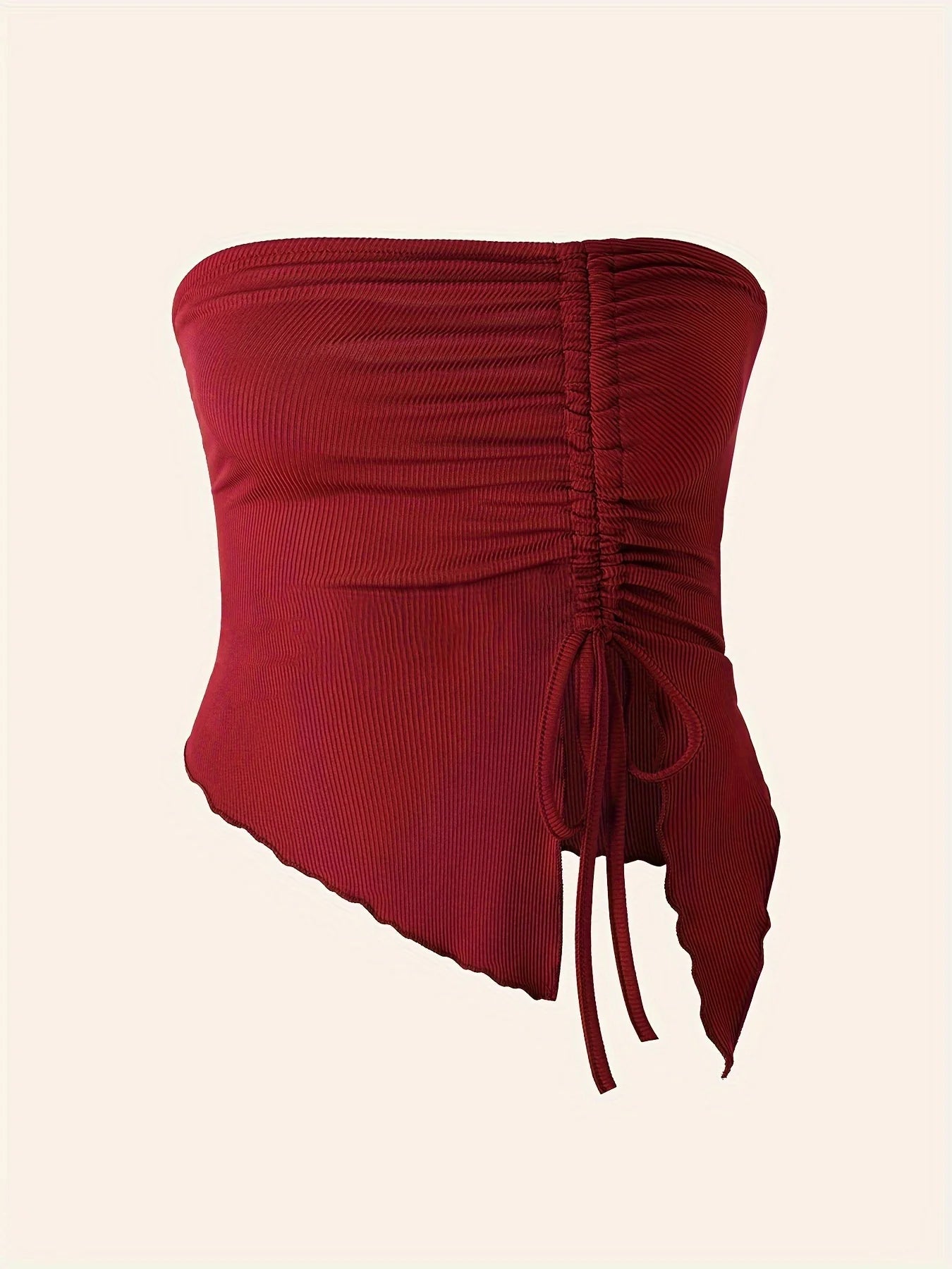 Spring Summer Y2K Women's Strapless Sleeveless Tube Top Mesh Ruched Side Asymmetrical Lace up Bandeau Cami Tank Tops Streetwear - Kenner House Emporium