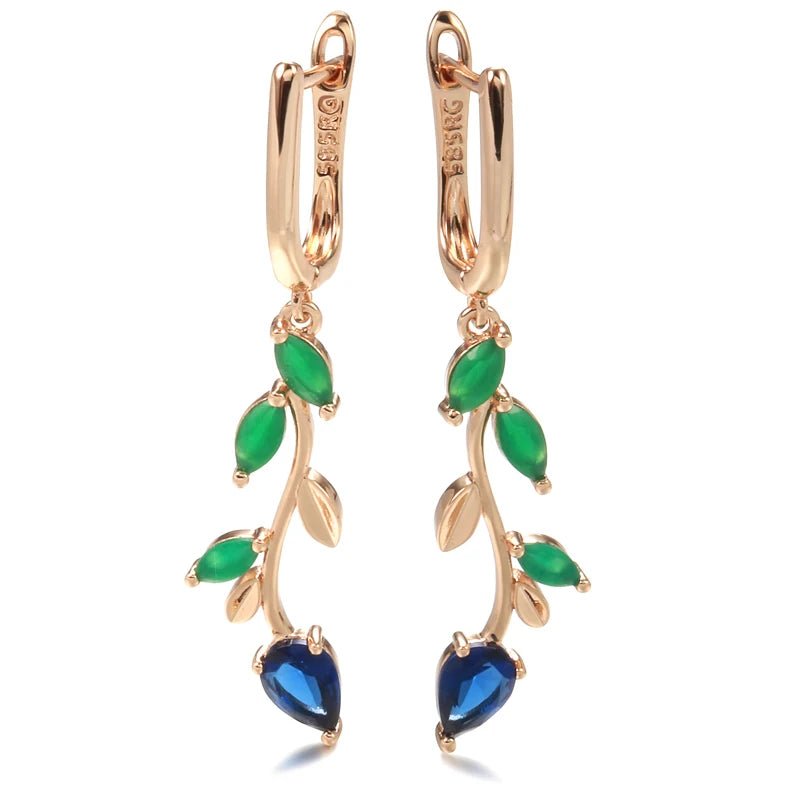 SYOUJYO Natural Green Zircon Willow Earrings For Women Leaf Shape 585 Rose Gold Color Drop Earrings Luxury Design Spring Gift - Kenner House Emporium