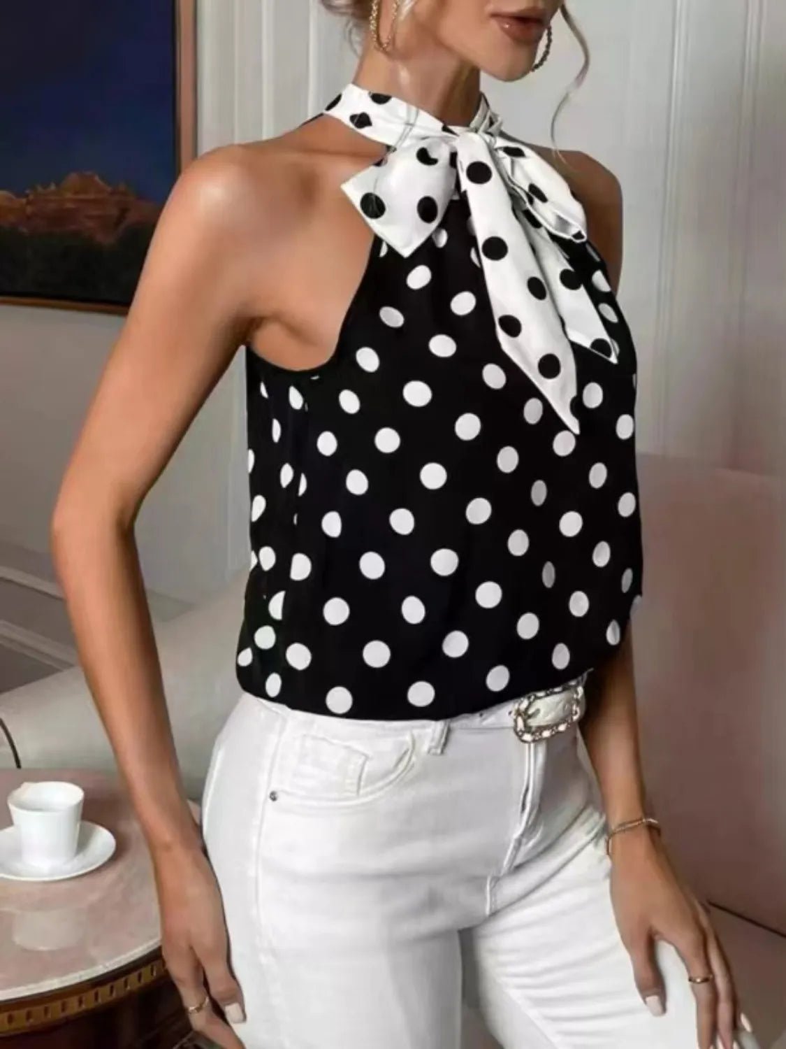 Polka Dot Tie Front Cami - Kenner House Emporium
