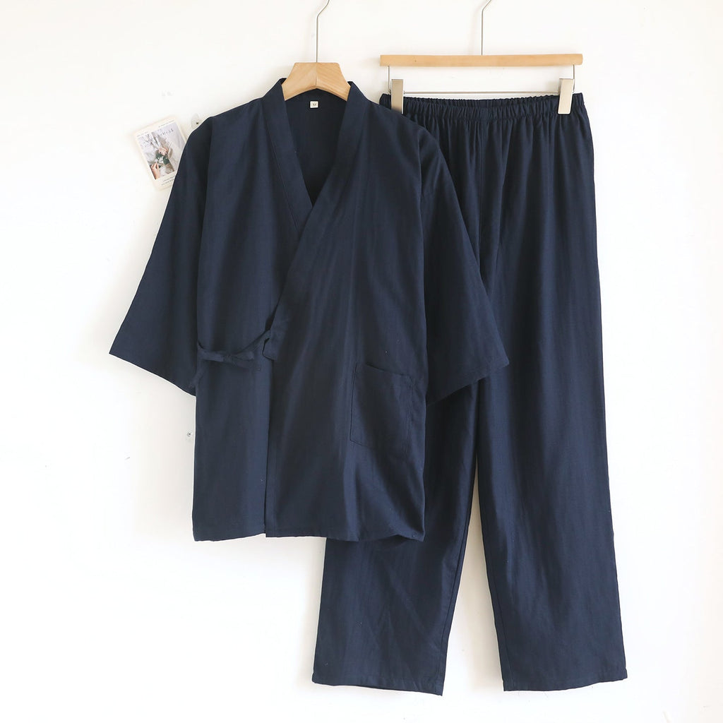 Kimono Robes Pajamas Set for Spring Autumn and Summer Thin Men's Cotton Loose Fit Large Size Half Sleeve Sleepwear Set - Kenner House Emporium