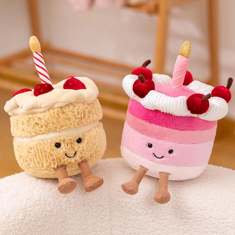 Kawaii Smile Cake Plush Toys Soft Stuffed Dessert Dolls with Candle Cherry Birthday Xmas Gift For Kids Cuddly Home Party Decor - Kenner House Emporium