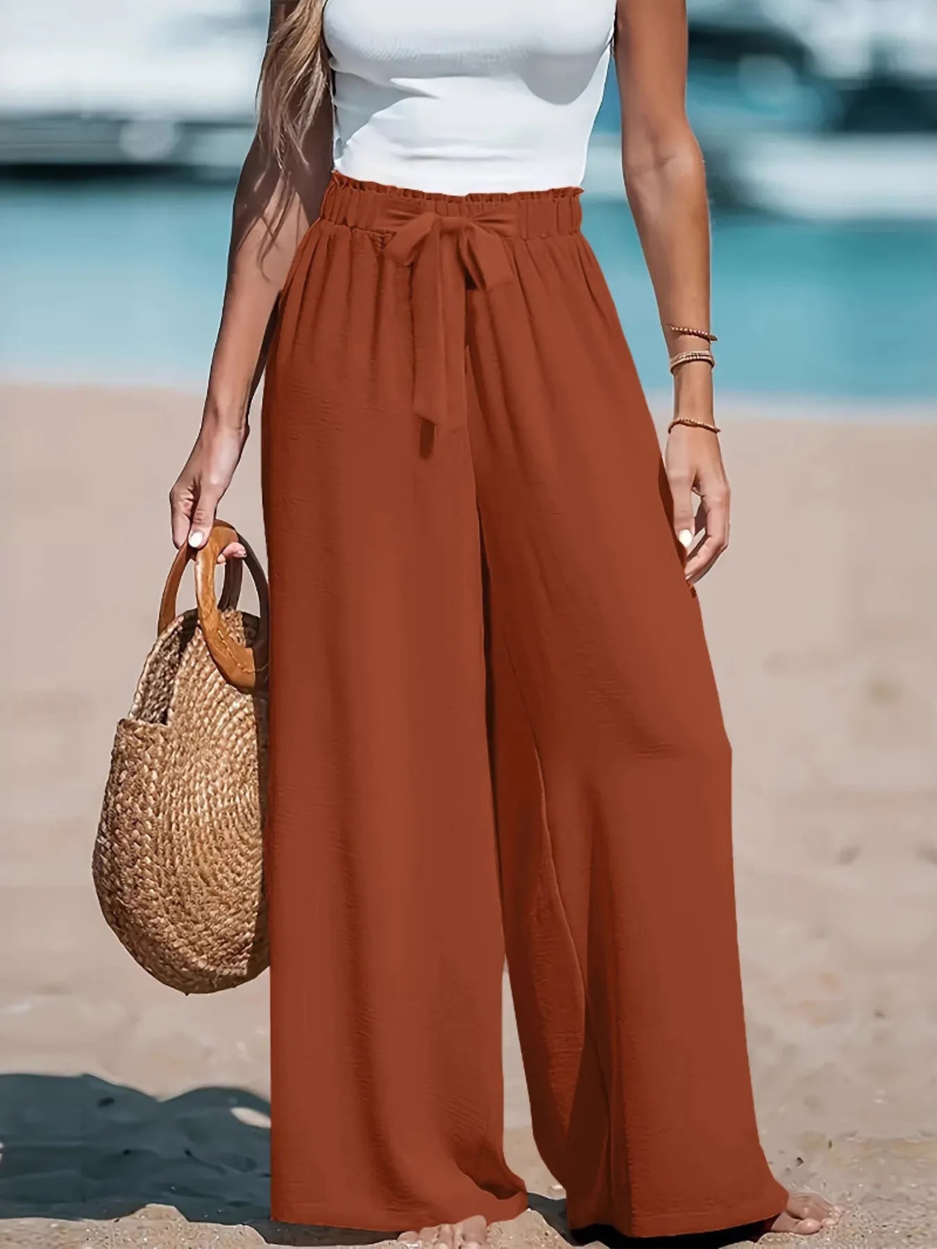 Full Size Drawstring Waist Wide Leg Pants Plus Size - Kenner House Emporium
