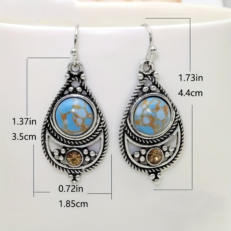 [Vintage Boho Earrings] Green Aventurine Vintage Boho Dangling Earrings | Alloy, English Style, Stainless Steel Ear Needle, for Daily Wear, Office, Street, Party, Vacation, Gift - Kenner House Emporium