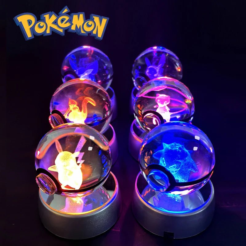 Pokemon Crystal Ball 3D Pikachu Gengar Mewtwo Night Light Lamp Pokeball 3D Glass Pokemon Crystal Ball Statue Kids Birthday Gift - Kenner House Emporium