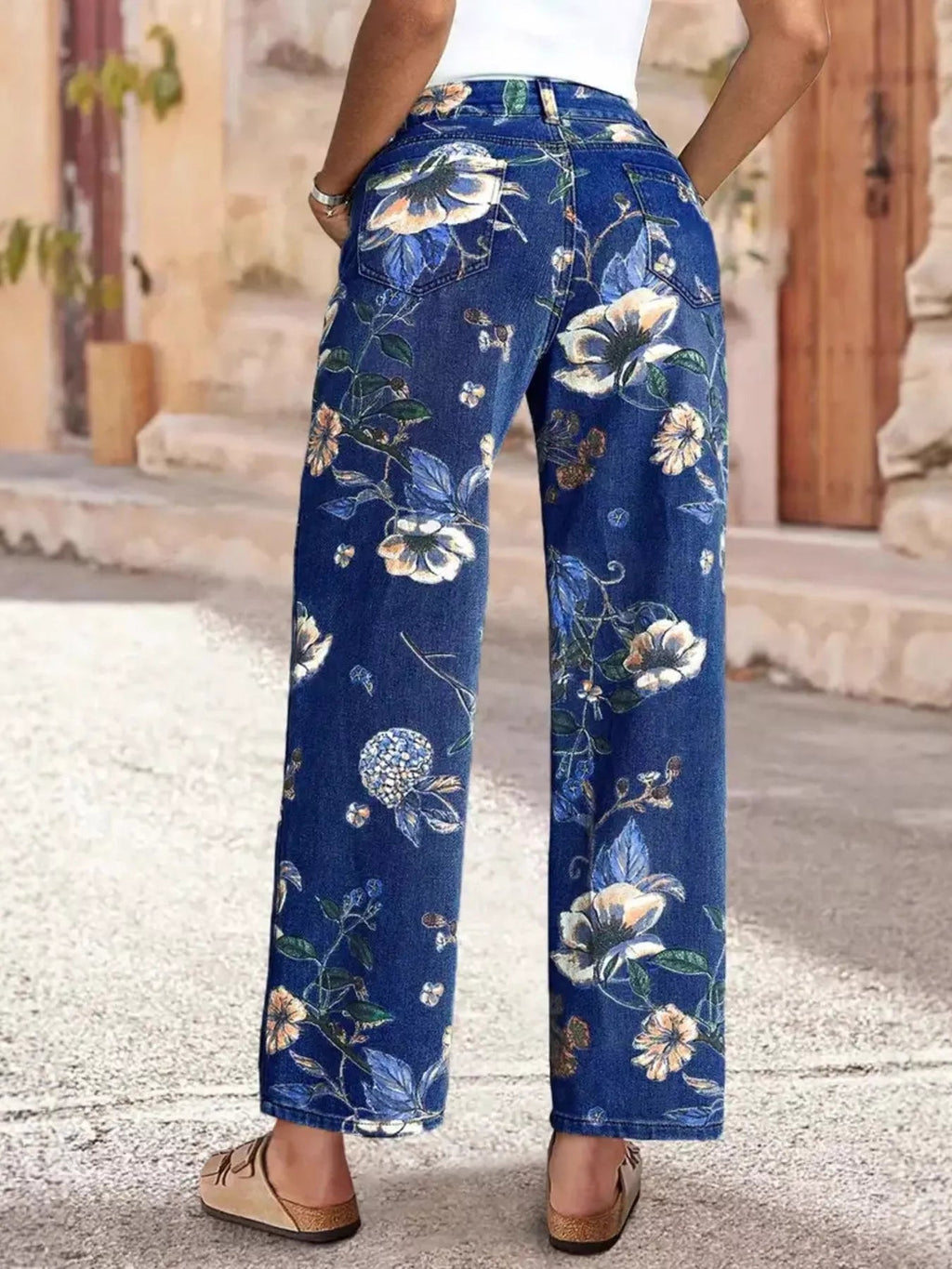 Floral Print Wide Leg Jeans - Kenner House Emporium
