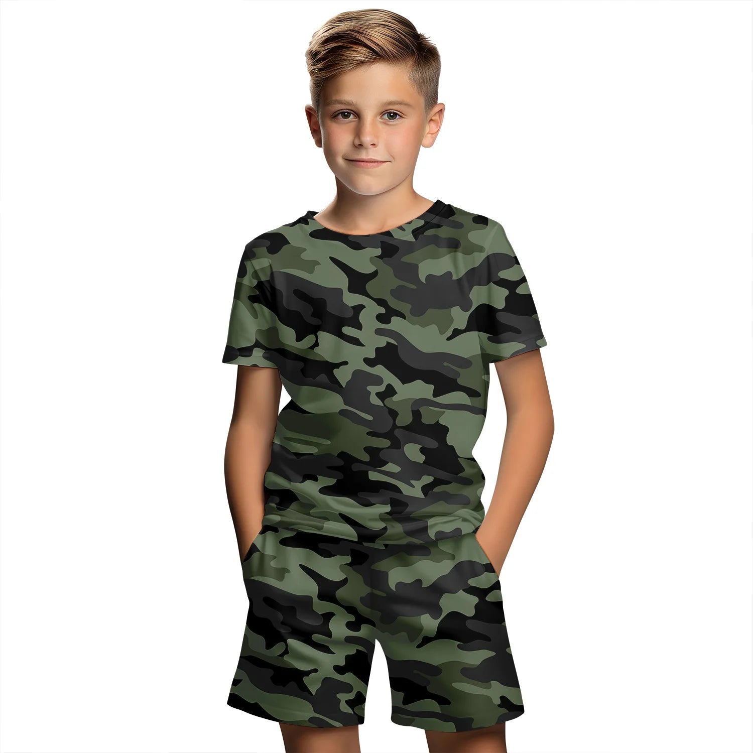Children's Clothing Suit For Boy 3D Camouflage Print Summer Short Sleeve T-Shirt Set Shorts Boy Clothing Girl Children's Sets - Kenner House Emporium