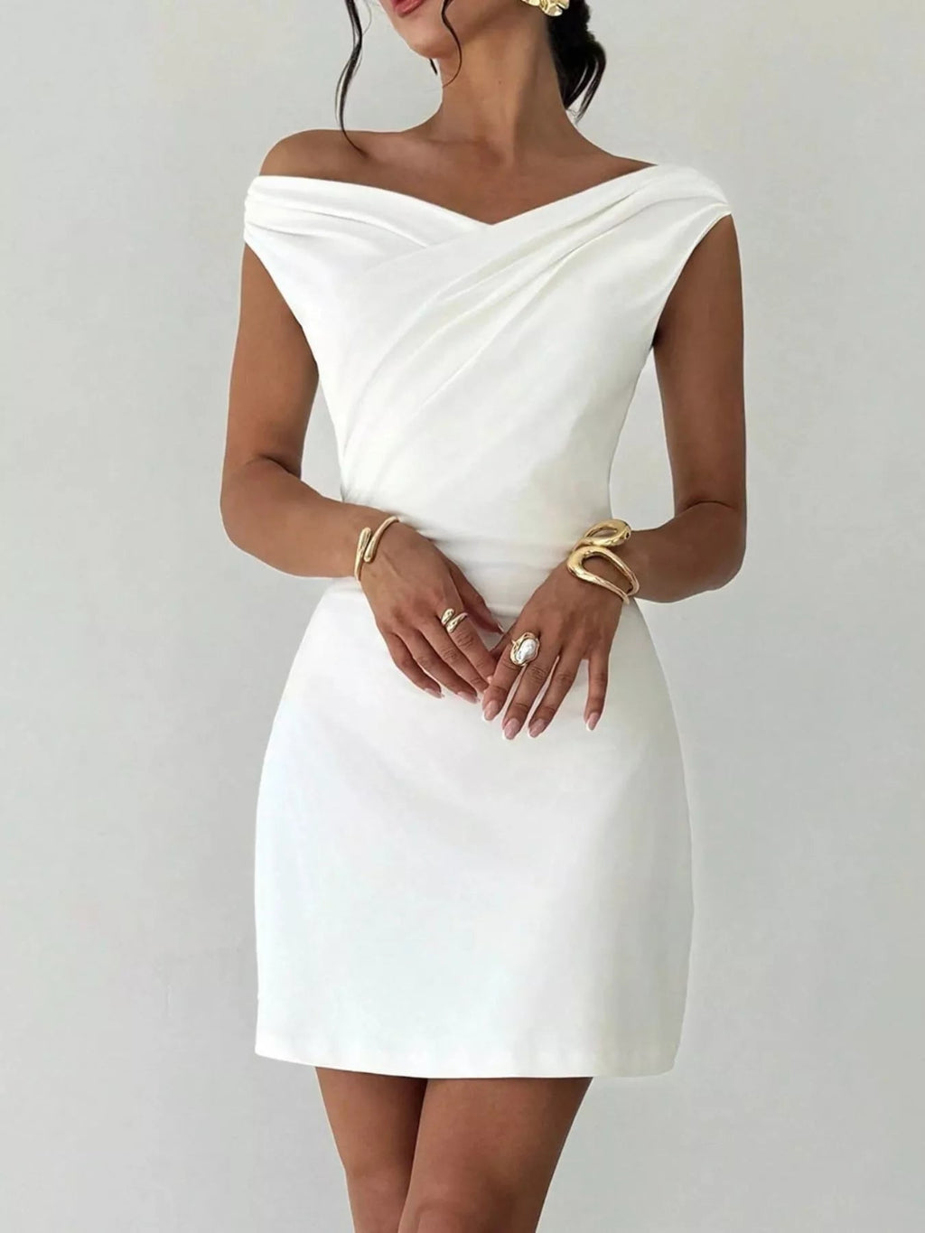 Elegant Off - Shoulder Draped Mini Dress - Kenner House Emporium