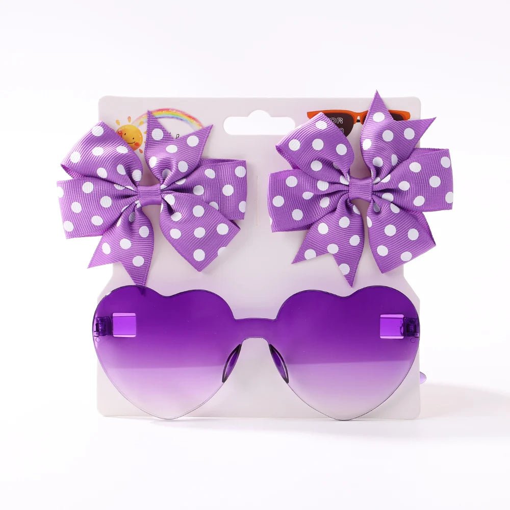 3Pcs/Pack Solid Dot Hair Bows Clip Girls Boutique Bowknot Hair Clips Kids Colorful Heart Sun Glasses Children Hair Accessories - Kenner House Emporium
