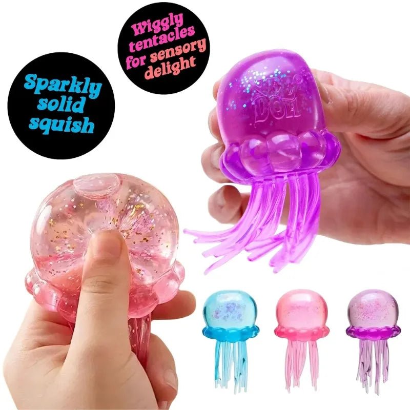Squishy toys Nee Doh Jellyfish & Cube Squish Toy, Soft Jelly Squeeze Stress Relief Fidget Toy, Sensory NeeDoh for Kids & Adults - Kenner House Emporium
