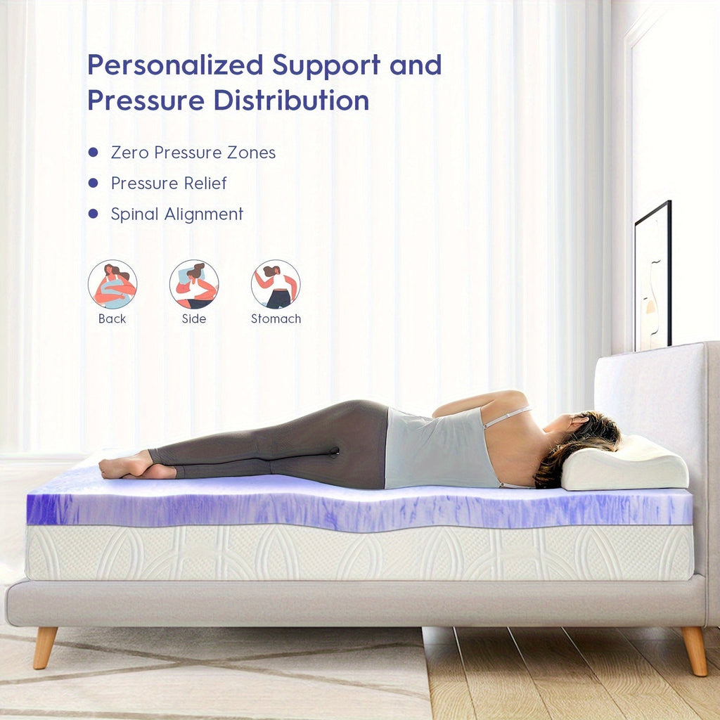 CoolGel Ventilated Memory Foam Queen Mattress Topper - Intense Cooling, Pressure - Relieving Swirl Foam for Orthopedic Back Pain Support, Premium CertiPUR - US Certified - Kenner House Emporium