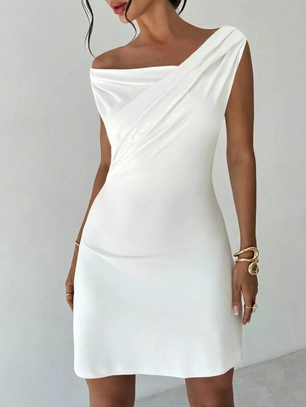 Elegant Off - Shoulder Draped Mini Dress - Kenner House Emporium