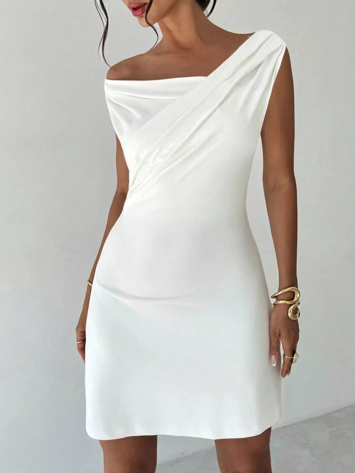 Elegant Off - Shoulder Draped Mini Dress - Kenner House Emporium