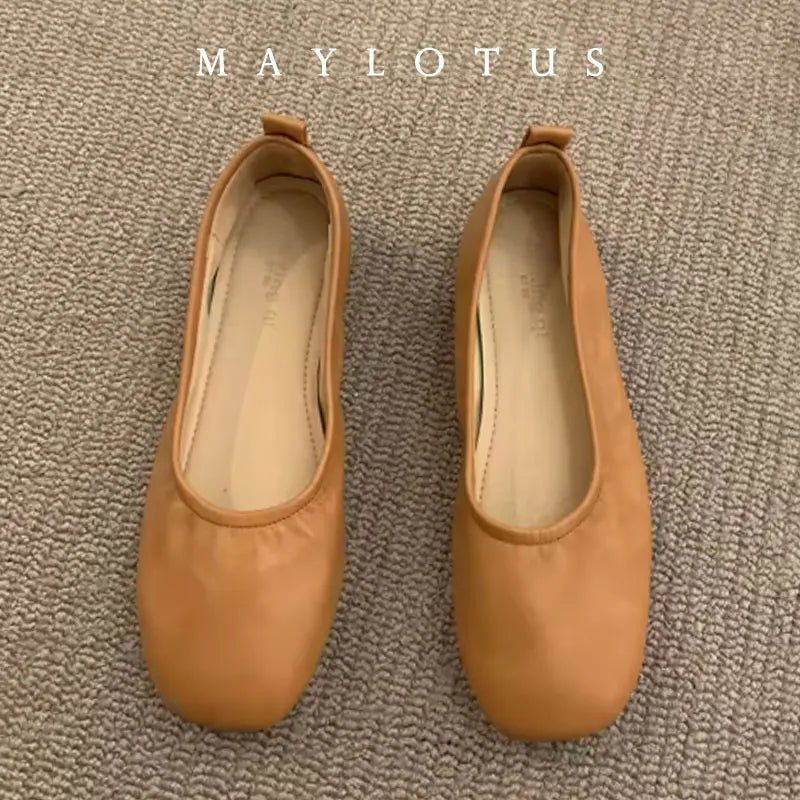 2026 Women Shoes Brand Designer Ballet Flats Woman Round Toe Japanned Leather Flats Vintage Narrow Band Loafers - Kenner House Emporium