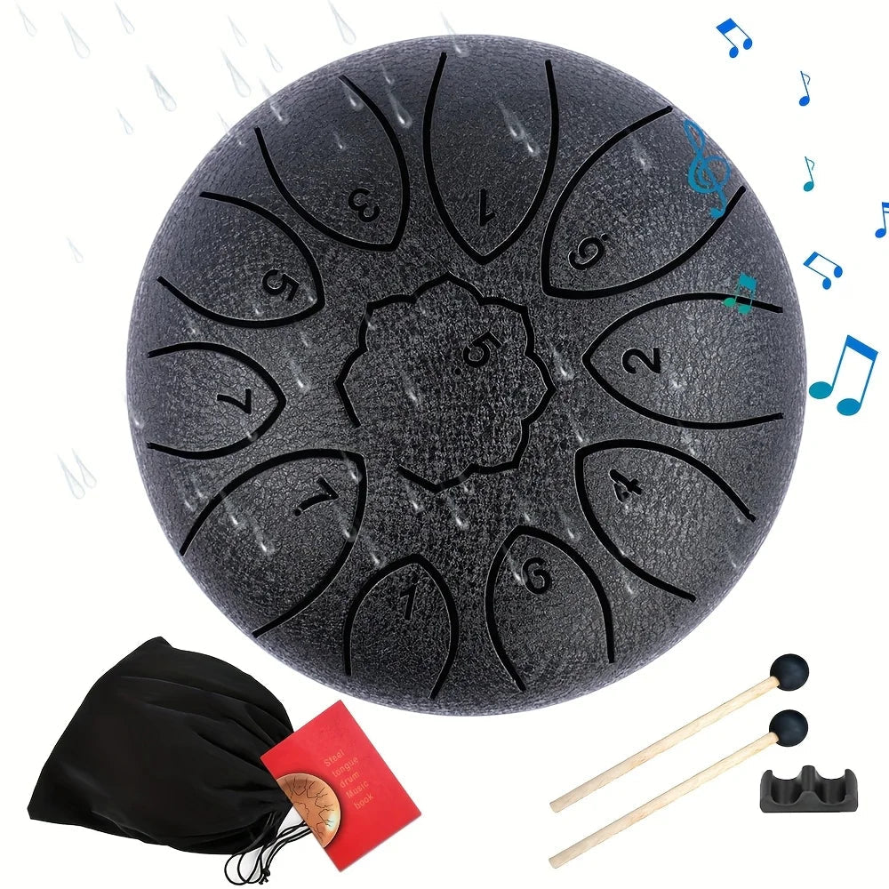 Colourful Steel Tongue Drum Outdoors Rain Drum Instrument 6 inch Hand Drum Ethereal Drum Sticks Percussion Drum Accessories - Kenner House Emporium