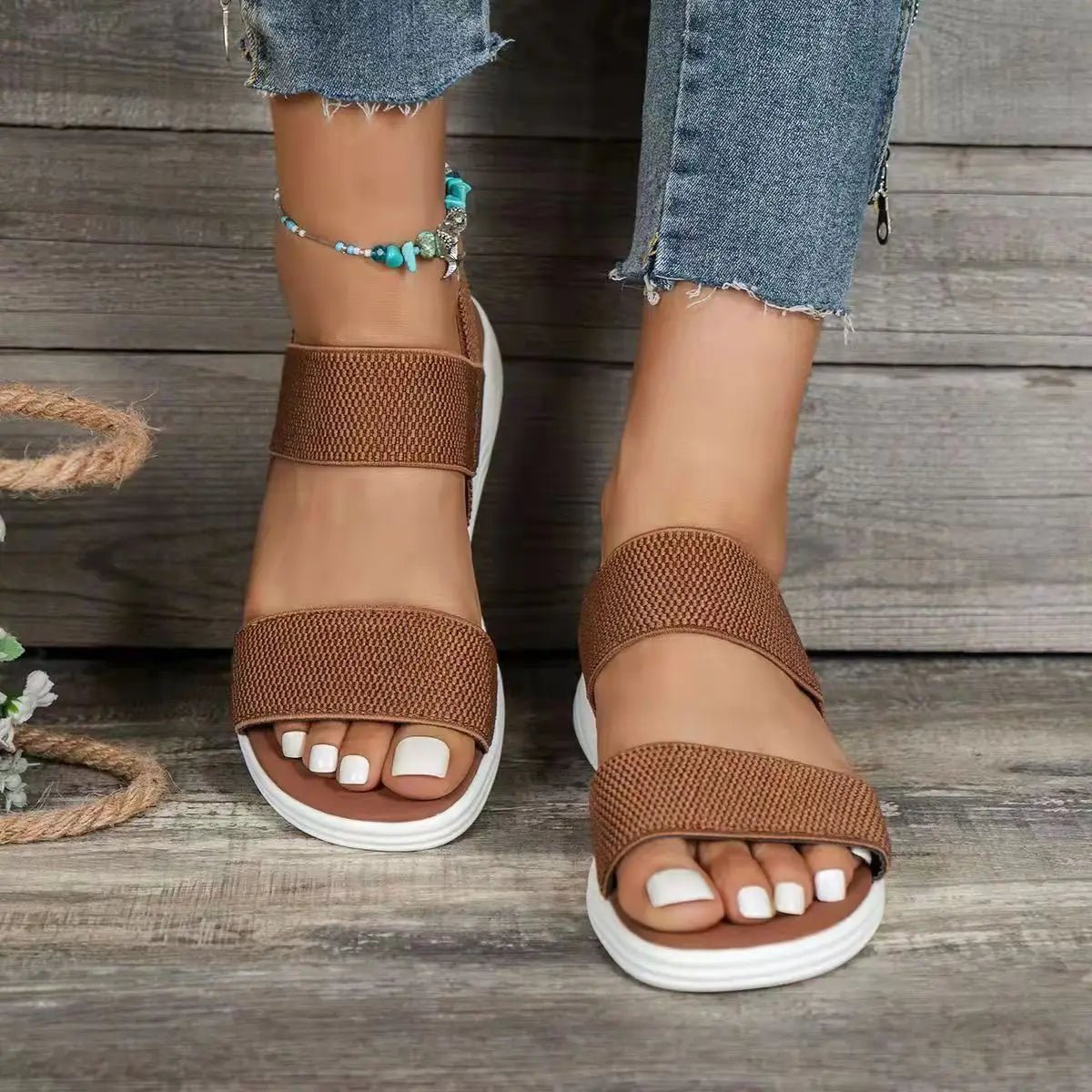 Sandals Elegant Low Heel Women's Orthopedic Shoes Women's Open Toe 2023 Solid Color New Large 25 - 45 Flat Thick Heel Casual Shoes - Kenner House Emporium