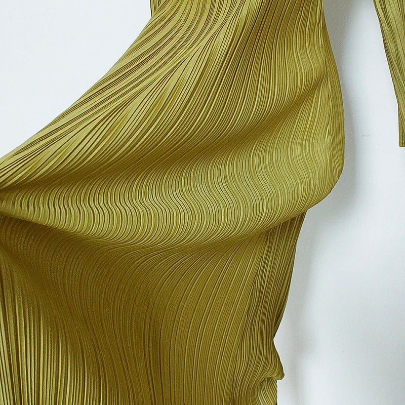 Pleated Dress Women's Long Sleeve Spring and Autumn 2023 New V - Neck Bottom Skirt Slim Fit Long Dress - Kenner House Emporium