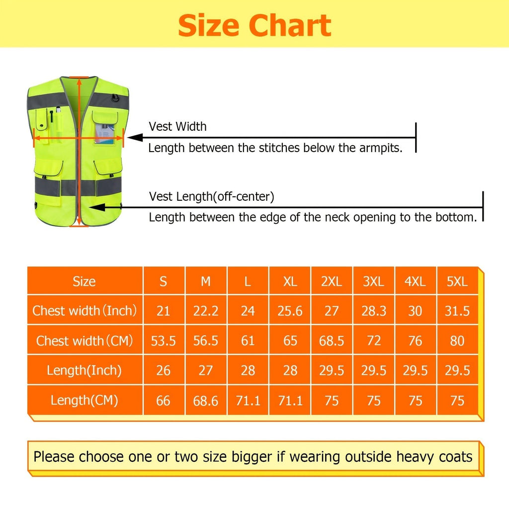 TCCFCCT Safety Vest for Men Women 9 Pockets High Visibility Reflective Vest for Safety, Premium 120g Fabric with Reinforced Sewing, Hi Vis Construction Work Vest for Surveyors, Drivers and Warehouse, Meets ANSI/ISEA Standards - Kenner House Emporium
