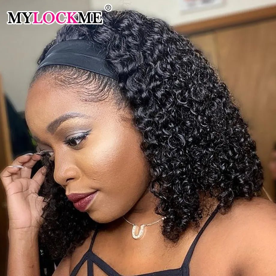 Headband Wig Human Hair Kinky Curly MYLOCKME No Glue Full Machine Made Brazilian Remy Human Hair Wigs For Women 180% Density - Kenner House Emporium