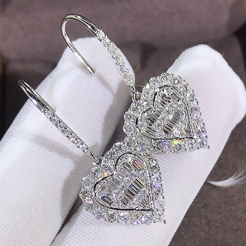 [Luxury Earrings] Luxury Copper Plated Heart Shaped Dangle Earrings | Elegant White K READKISS Synthetic Zirconia, for Women, Wedding, Princess, Bridal, Anniversary, Valentine's Day Gift - Kenner House Emporium